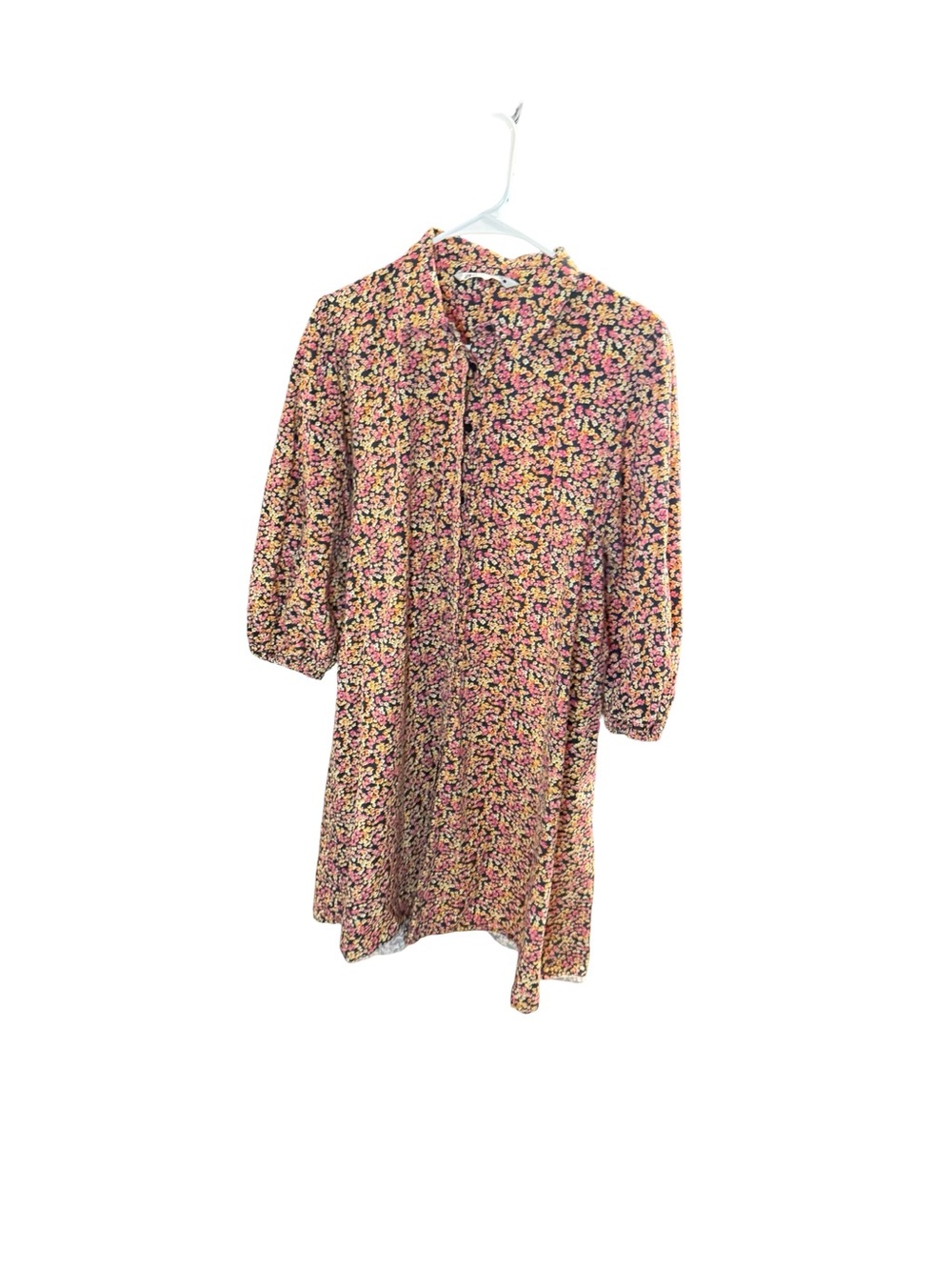 Zara Whimsical dainty Front Button Shirt Dress 3/4 Sleeves, Retro Style Size XL